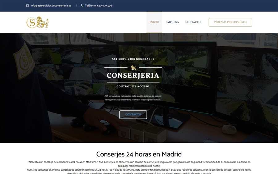 Vista actual de la web de Ast Servicios de Conserjería