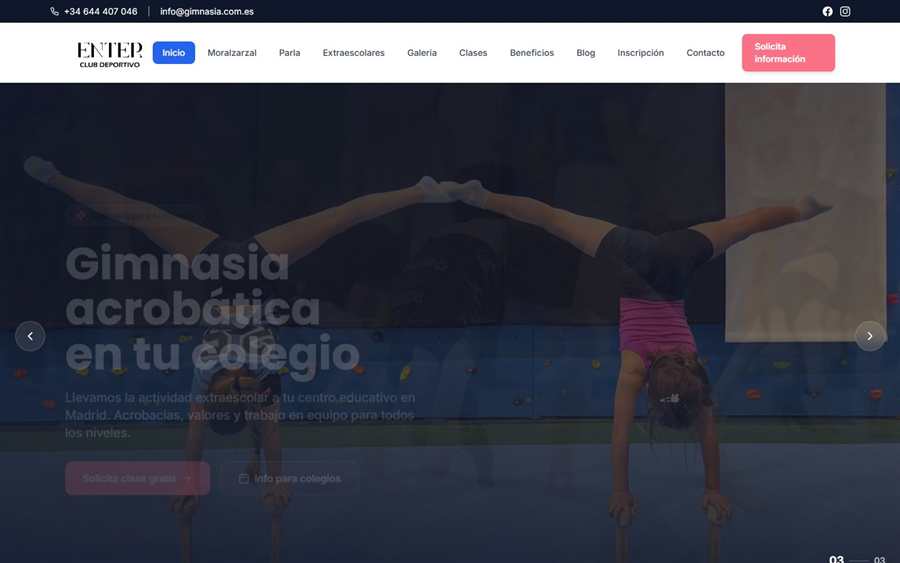 Vista actual de la web de Club de gimnasia