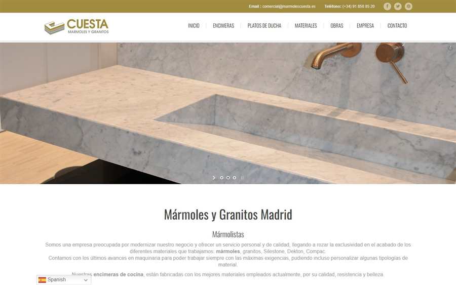 Vista actual de la web de Mármoles y Granitos Cuesta